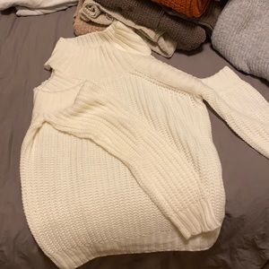 Elan white high neck open shoulder sweater